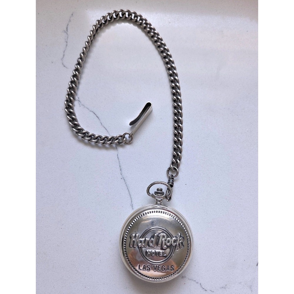 VTG Hard Rock Hotel Las Vegas Pocket Watch Silver Tone with Chain New Battery